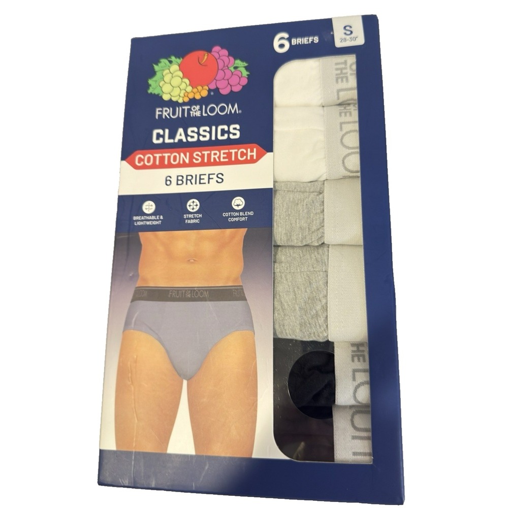Fruit of the Loom Men's S Classics Cotton Stretch Briefs 6 Pack White Gray Black
